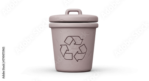 Beige recycling bin with prominent recycle symbol on its side.