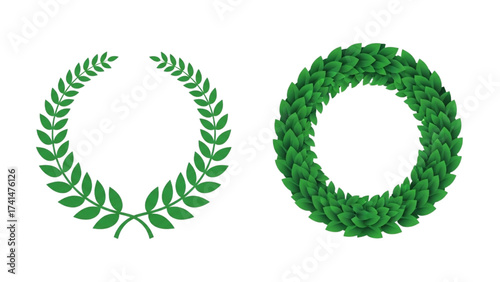 Green Laurel Wreath Vector Set – Circular and Semi-Circle Victory Award Symbols