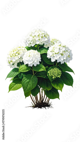 White hydrangea bush with lush foliage