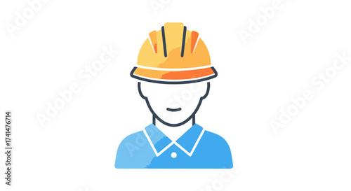 Professional Construction Worker Icon Wearing Yellow Hard Hat.