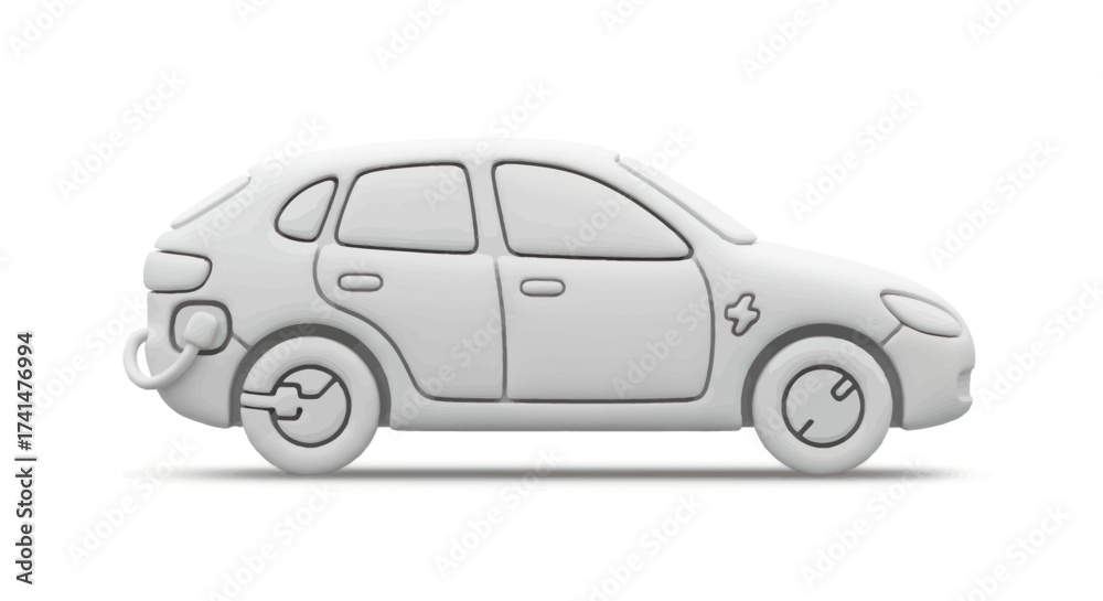 Fototapeta premium White clay model of a hatchback car with detailed features.