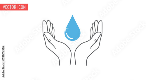 Hands Holding a Blue Water Drop Symbolizing Conservation and Purity.