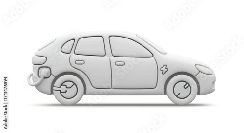 White clay model of a hatchback car with detailed features.
