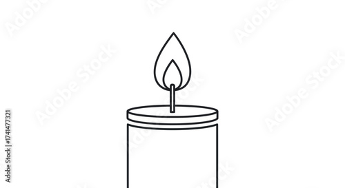 Simple Line Art Illustration of a Lit Candle with a Flame.
