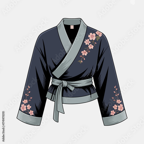 Vector art of traditional japanese kimono with floral pattern