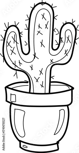 Cactus in a pot line art illustration simple vector drawing for coloring books and design elements