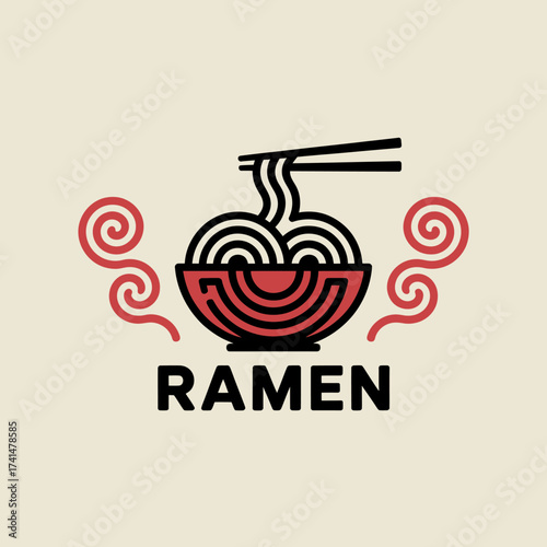Vector art of ramen logo with bowl of noodles and chopsticks
