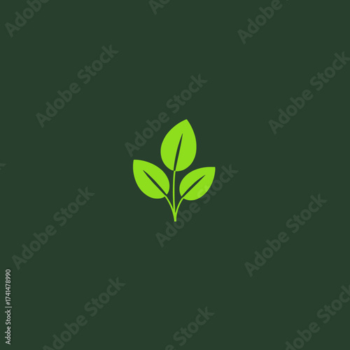 Three bright green leaves sprouting from a single stem, centered against a dark green background.