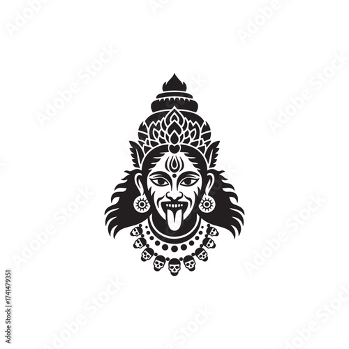 Black and White Kali Tattoo Vector Mythological Art