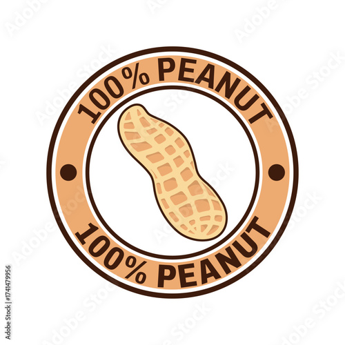 Peanut logo design creative idea, vintage retro label circle. 100% Peanut
