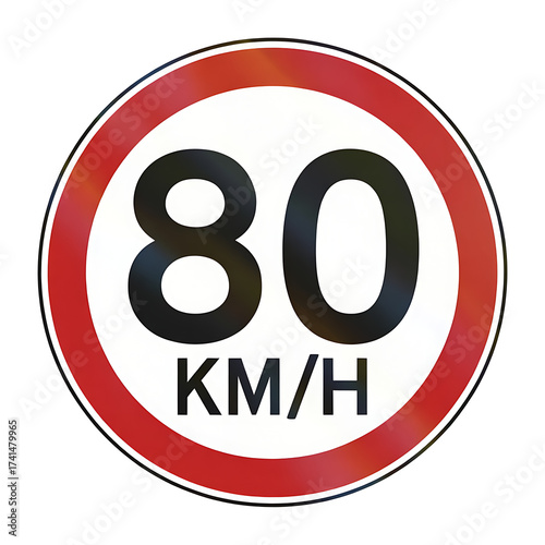 Obey posted 80 km/h speed restriction traffic signage, important for safety and rules of the road awareness, regulatory and law compliance