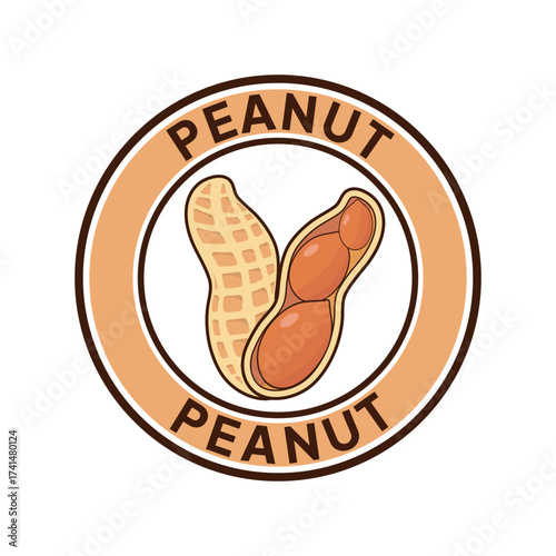 Peanut logo design creative idea, vintage retro label circle. 100% Peanut