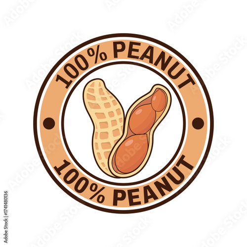 Peanut logo design creative idea, vintage retro label circle. 100% Peanut