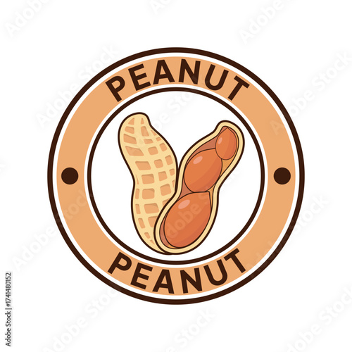 Peanut logo design creative idea, vintage retro label circle. 100% Peanut