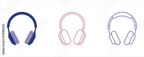 Headphones set in blue pink and purple colors illustration