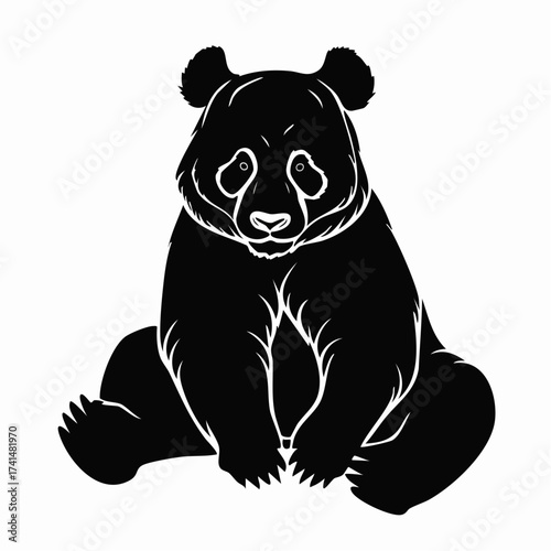 Elegant black silhouette of a majestic giant panda sitting gracefully, capturing the essence of this beloved animal in a clean, graphic style, suitable for various design applications