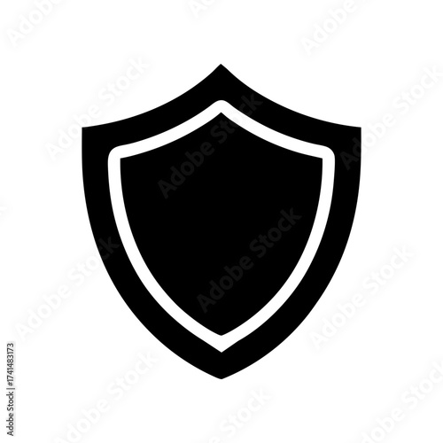 Simple shield silhouette classic protection emblem vector minimal defense design with white background