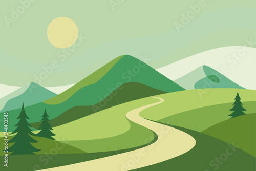Illustration of a green landscape with a winding path