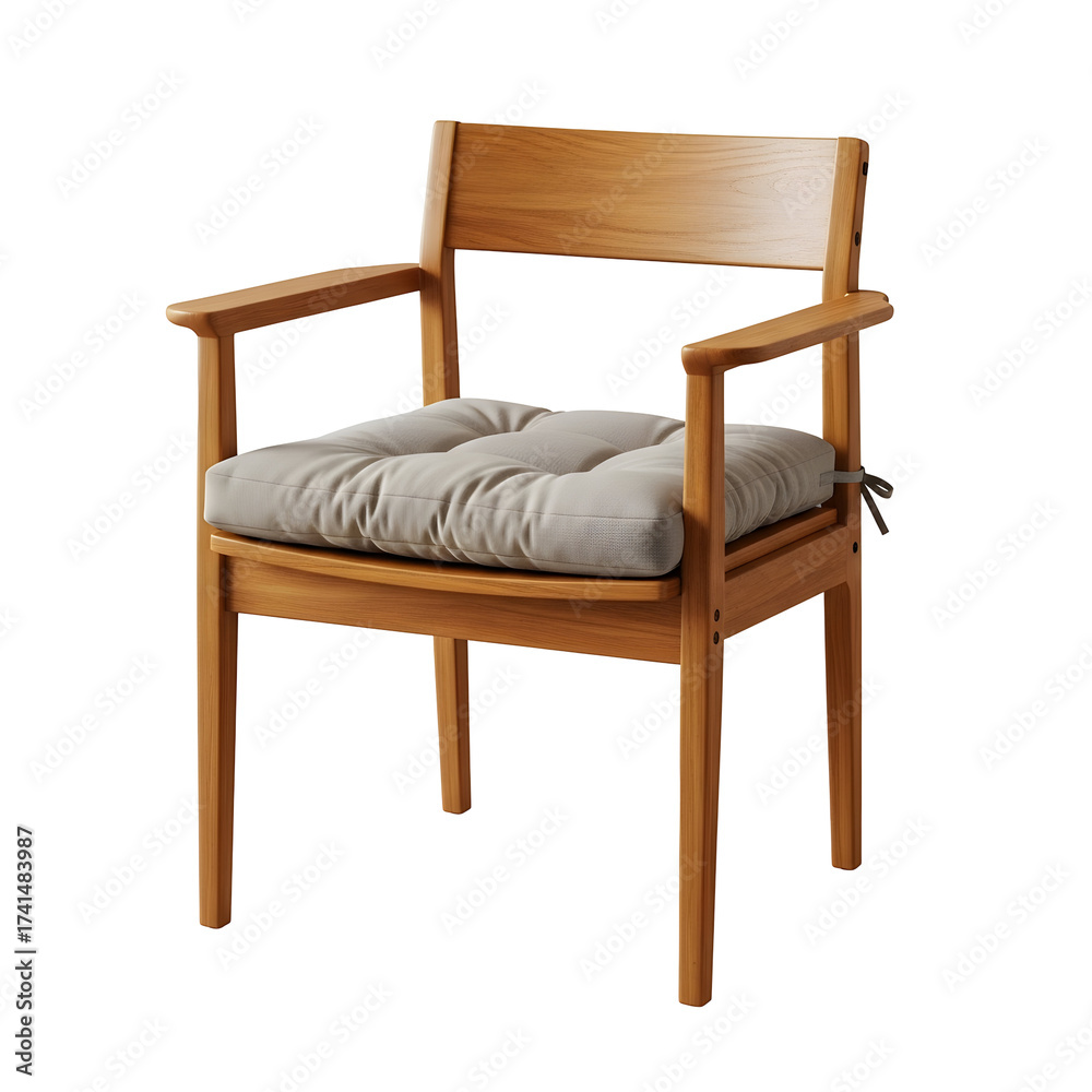 Fototapeta premium Elegant wooden armchair with cushion isolated on transparent background, perfect for cozy seating and stylish interiors