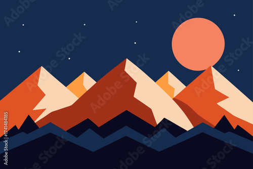 Mountains and moon in the night sky illustration