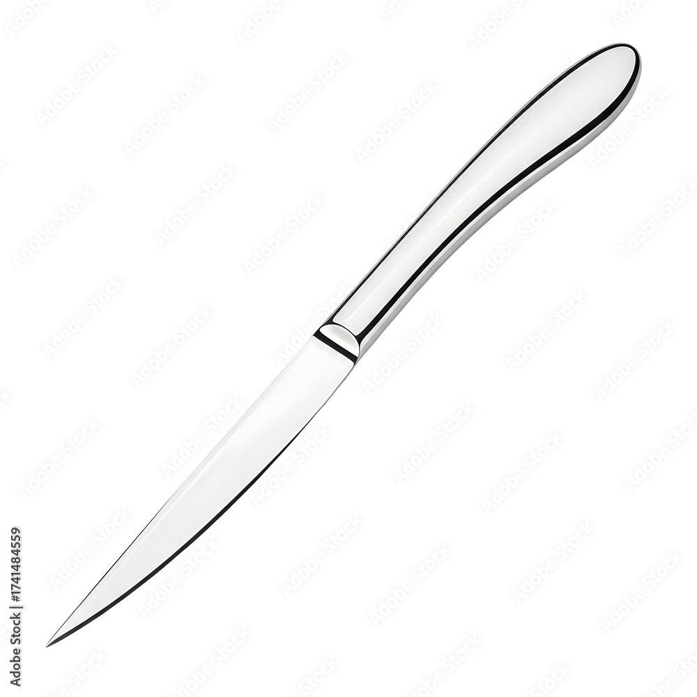 Obraz premium Elegant silver steak knife isolated on transparent background, perfect for fine dining and culinary presentations with a modern design