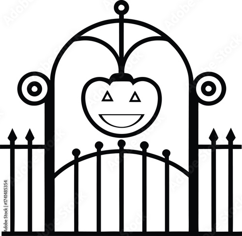 Spooky Iron Gate with Mysterious Moonlit Ambience Line Art Vector illustration