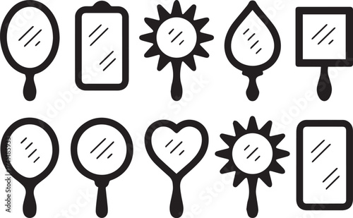 handheld mirror icons collection vector simple line art vanity reflection icon set ai eps png jpg