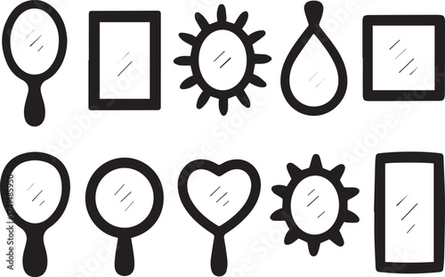 decorative mirror icons vector set sunburst heart flower teardrop oval rectangular handheld vanity ai eps png