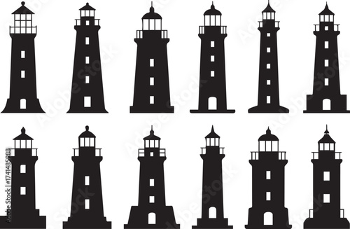 lighthouse silhouettes vector set minimalist coastal beacon icon collection for designers