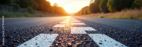 Asphalt start/finish line, checkered flag visible, stripes, checkered flag, speed