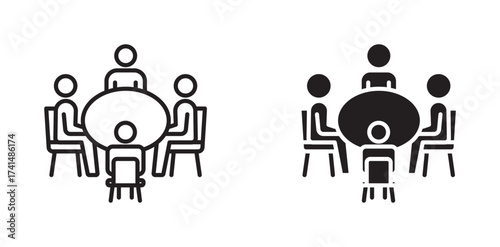 meeting icon,  people sitting on meeting room icon set. Meeting room, discussion, business conference, support group  icon. vector illustration .