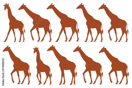 giraffe walking motion sequence vector illustration ai eps png jpeg silhouette frames for animation