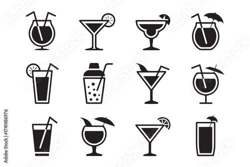 mocktail and juice glass icon collection simple monochrome beverage silhouettes ai eps png jpeg