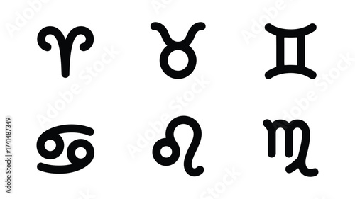 Vector art of zodiac signs aries, taurus, gemini, cancer, leo, virgo astrological symbols for horoscopes and predictions