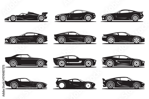 editable ai eps sports car silhouettes eight side view vectors ideal for automotive branding stencils and decals