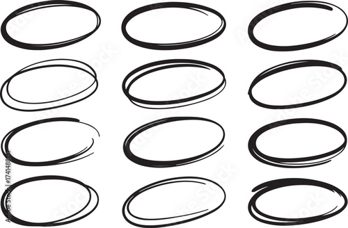 abstract ellipse line collection 12 hand drawn shapes vector illustration versatile graphic elements for design