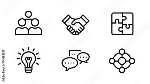 Vector art of business and teamwork icon set contains icons as team, handshake, puzzle, idea, conversation, network