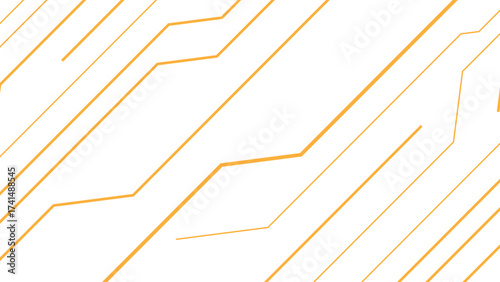 Abstract minimal background with diagonal orange circuit-like lines. Geometric pattern consists of interconnected linear paths and angles, sense of motion and digital connectivity.