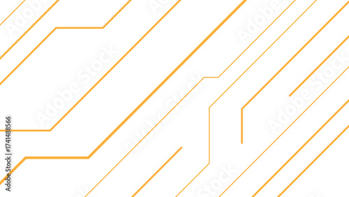 Abstract minimal background with diagonal orange circuit-like lines. Geometric pattern consists of interconnected linear paths and angles, sense of motion and digital connectivity.