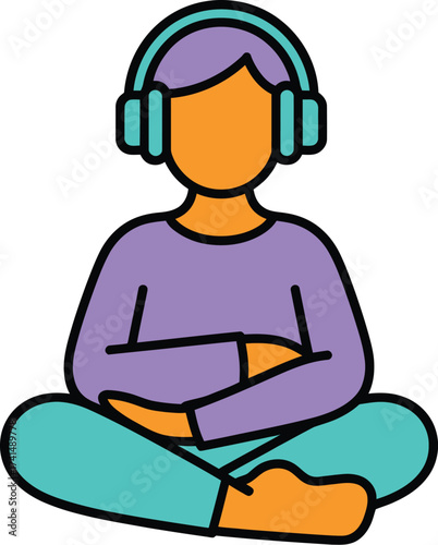 Woman meditating with headphones for mindfulness and relaxation vector art