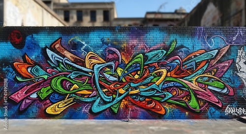 Vibrant Urban Graffiti Wall Art. Abstract Creative Shapes and Street Design. Modern Background & Spray Paint Culture.

