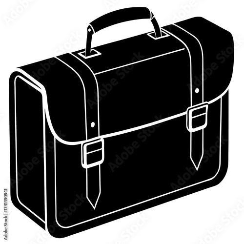 Isolated black silhouette illustration of a classic leather briefcase representing business travel and professional documents perfect for corporate or legal themes