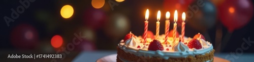Birthday cake with lit candles, senior celebrating , delicious, special, photography
