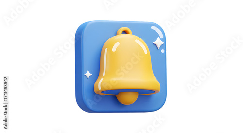 3D rendering of a notification bell icon shiny and modern design isolated on white background for app interface