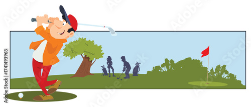 Man plays golf. Funny people.