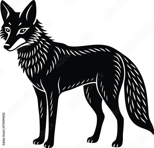 A cute fox vector illustration of a wild animal silhouette isolated in black and white