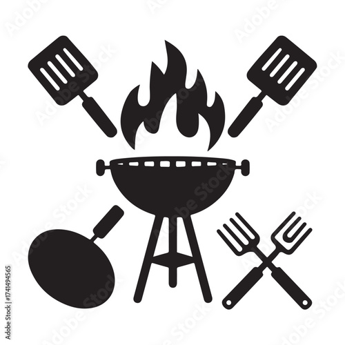 Set of Barbecue and Grilling Icons – BBQ Grill and Cooking Tools Silhouette Collection