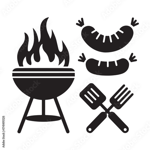Set of Barbecue and Grilling Icons – BBQ Grill and Cooking Tools Silhouette Collection