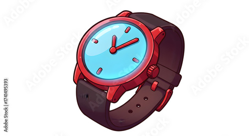 Cartoon wristwatch illustration red and blue design isolated on white background