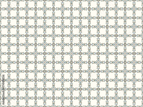 checkered seamless pattern. Ornate floral and geometric background for wallpaper, tiles, wrapping paper, fabric. Backdrop in Mediterranean and Portuguese style tile designs